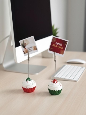 2li Kırmızı Yeşil Cupcake Fotoğraf Not Tutacağı Yeni Yıl Süsü Hediyesi
