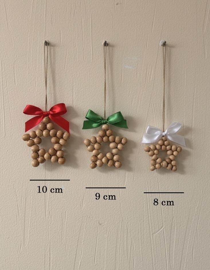 3lü Ahşap Dekoratif Makrome Yıldız Yılbaşı Ağaç Duvar Süsü-846-Large