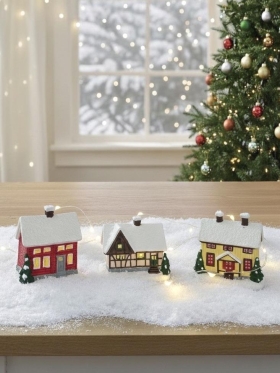  3lü Yılbaşı Evleri Hediyelik El Yapımı Biblo Yeni Yıl Süsü