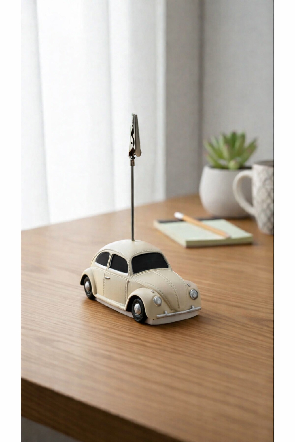 Krem Araba Vintage VW Beetle Vosvos Fotoğraf Not Tutucu Erkeğe Hediye Fikri Biblo Ofis Hediyesi-870-Large